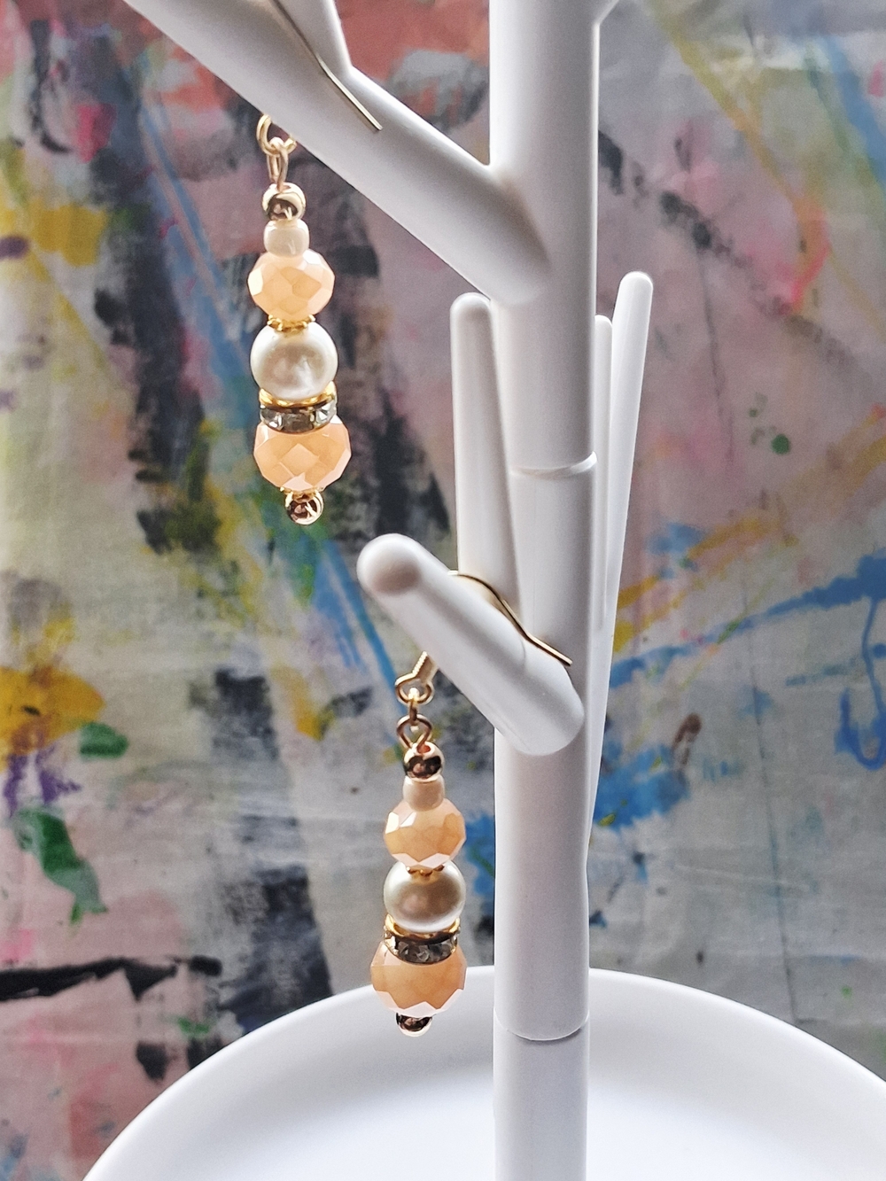 Elegant Peach Pearl Drop Earrings - Unbranded